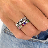 Personalisierter Geburtsstein Stacking-Ringe mit Gravur -  Modisches, Perfektes Geschenk für Sie Ihn